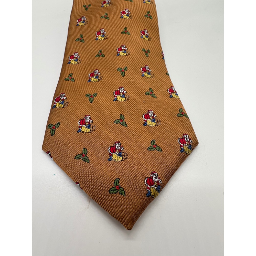 John Hill Executive Collection Mens Silk Christmas Tie Santa Claus Holly Pattern